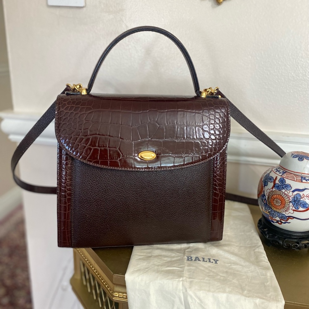 Authentic Bally Brown and Burgendy leather Hand / Crossbody Bag